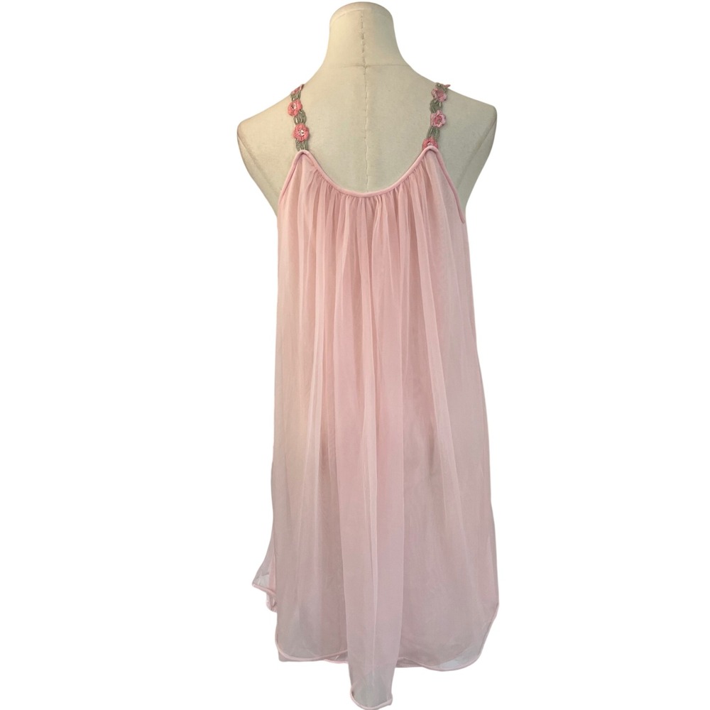 Vintage Pink Chiffon Floral Embroidered Babydoll Lingerie Slip Dress Ballet M/L - Picture 6 of 7